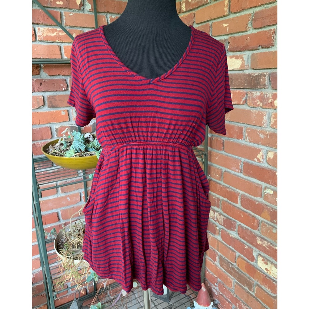 Love u already maternity top red and blue stripes - Medium